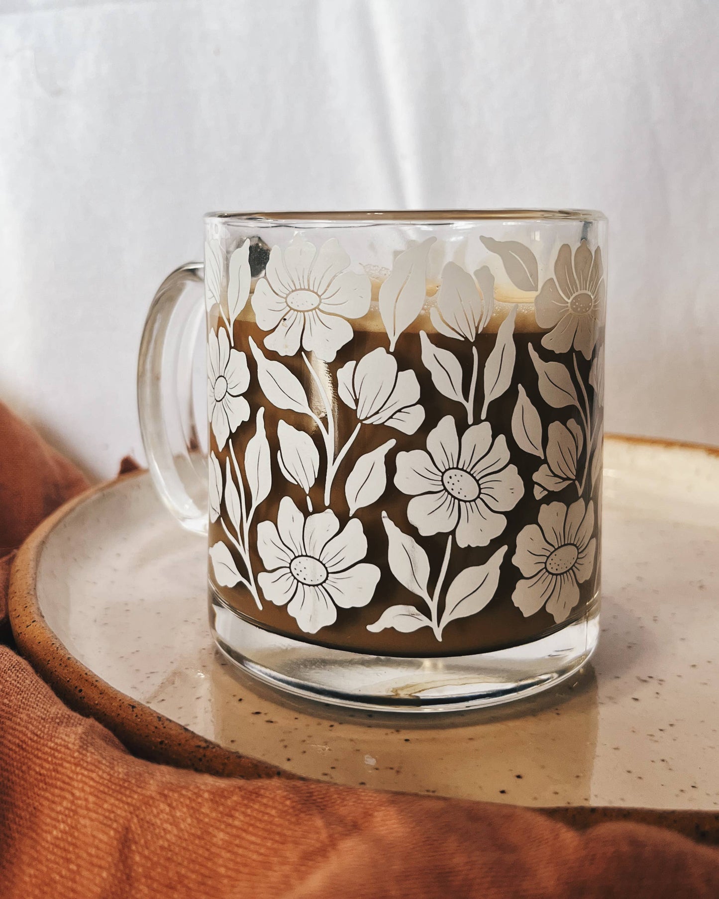 Floral Glass Mug 13 oz White Enamel Coffee Mug