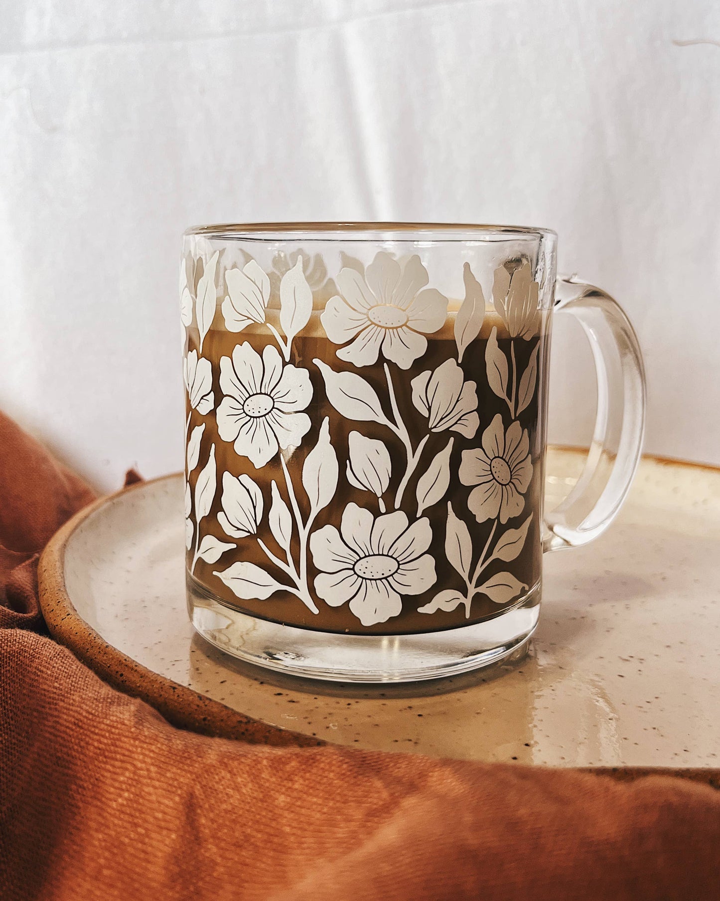 Floral Glass Mug 13 oz White Enamel Coffee Mug