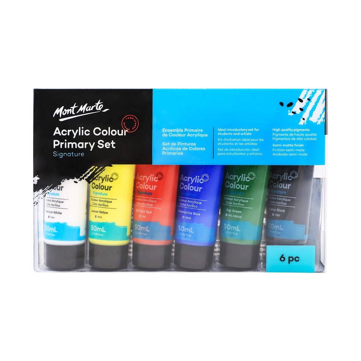 Acrylic Color Primary Paint Set Signature 6pc x 50ml (1.7oz)