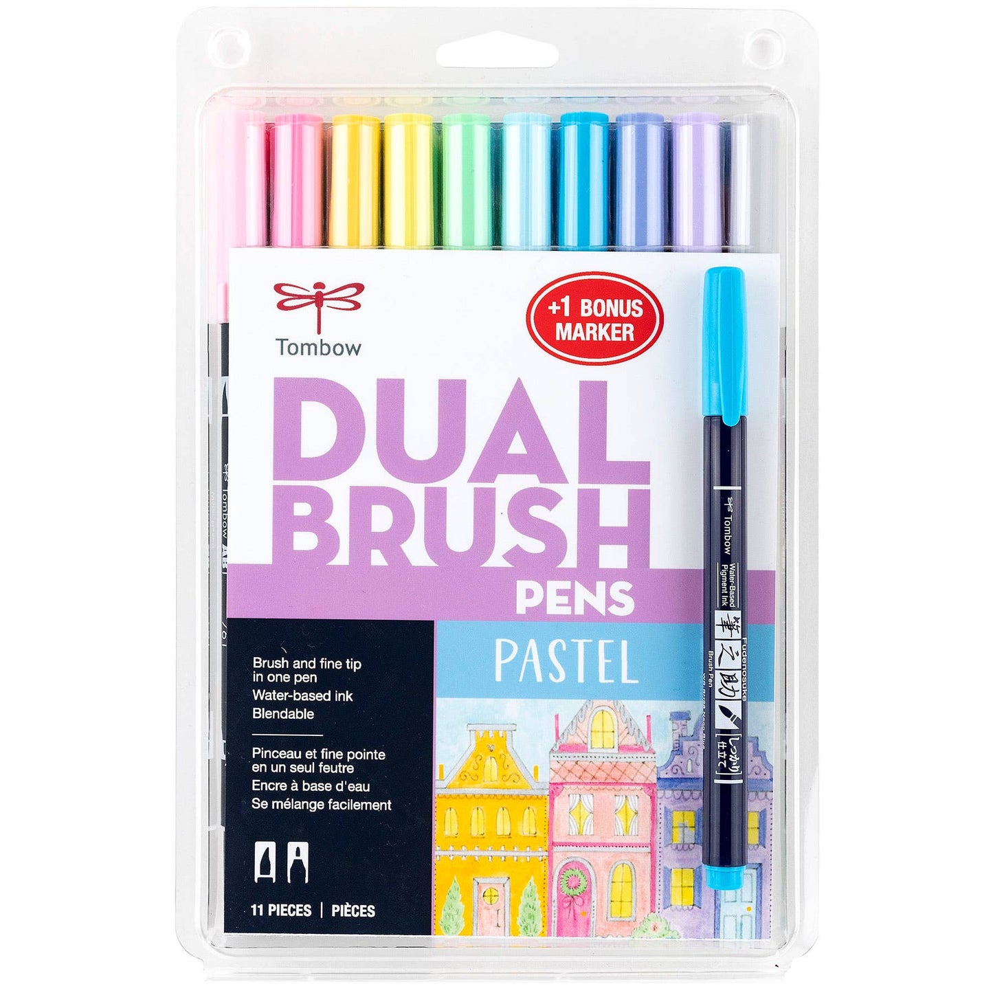 Dual Brush Pen, Pastel,10-Pack +Free Fudenosuke